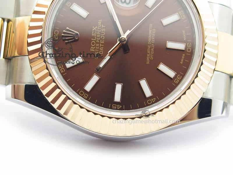 DateJust II 41mm SS RG BP Maker Best Edition Brown Sticks Dial On SS RG Bracelet SA3136