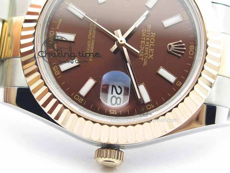 DateJust II 41mm SS RG BP Maker Best Edition Brown Sticks Dial On SS RG Bracelet SA3136