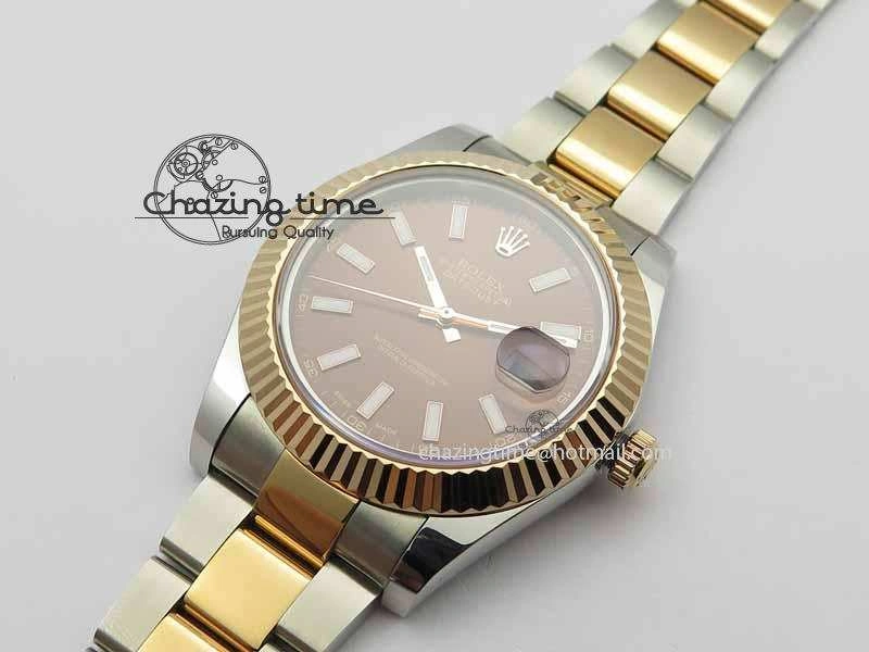 DateJust II 41mm SS RG BP Maker Best Edition Brown Sticks Dial On SS RG Bracelet SA3136