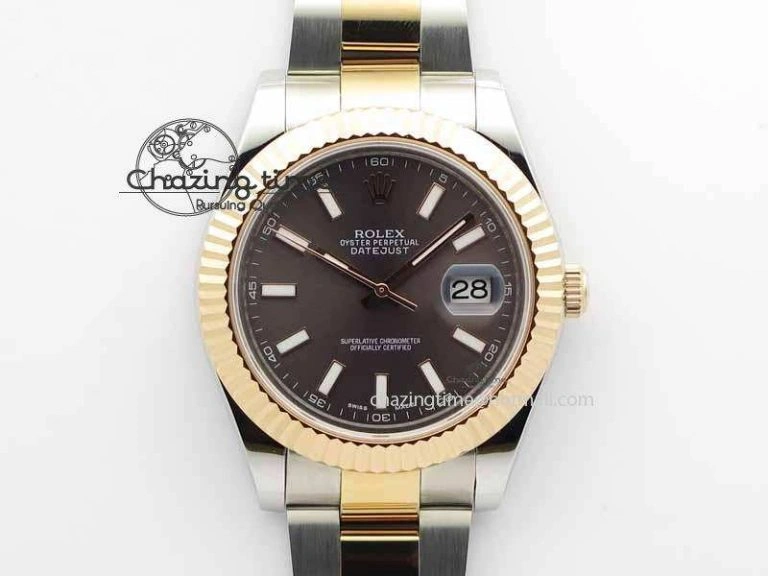 DateJust II 41mm SS RG BP Maker Best Edition Dark Gray Sticks Dial On SS RG Bracelet SA3136