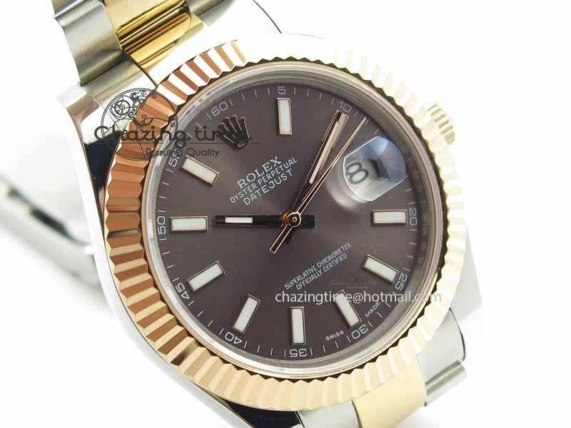 DateJust II 41mm SS RG BP Maker Best Edition Dark Gray Sticks Dial On SS RG Bracelet SA3136