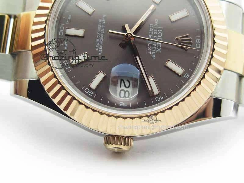 DateJust II 41mm SS RG BP Maker Best Edition Dark Gray Sticks Dial On SS RG Bracelet SA3136