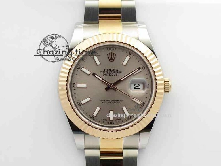 DateJust II 41mm SS RG BP Maker Best Edition Gray Sticks Dial On SS RG Bracelet SA3136