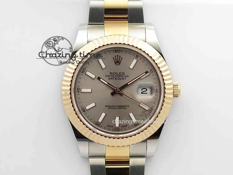 DateJust II 41mm SS RG BP Maker Best Edition Gray Sticks Dial On SS RG Bracelet SA3136