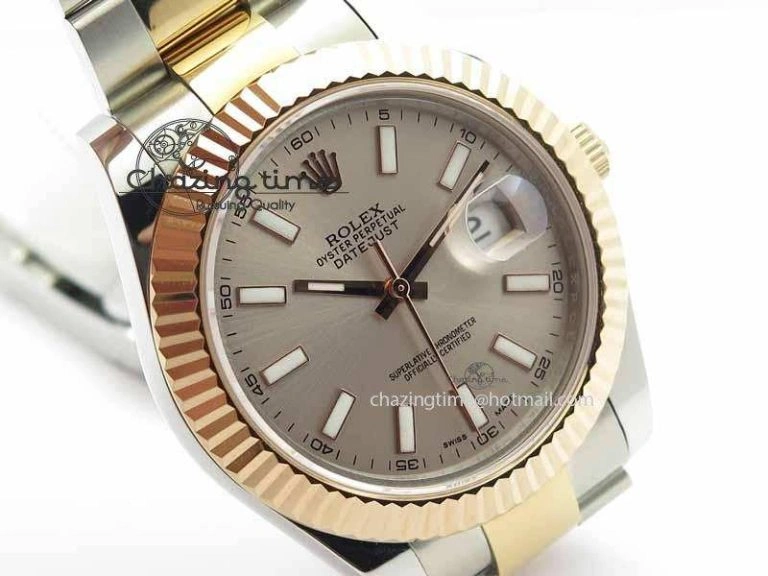 DateJust II 41mm SS RG BP Maker Best Edition Gray Sticks Dial On SS RG Bracelet SA3136
