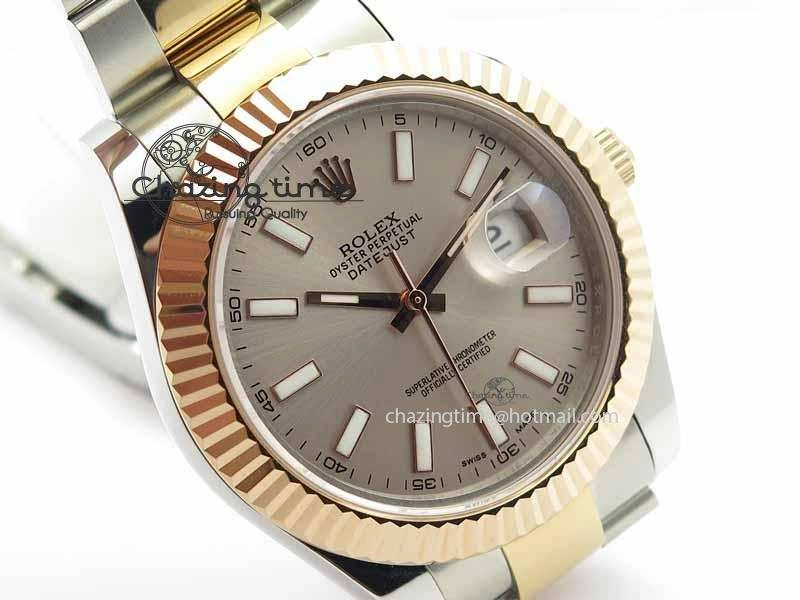 DateJust II 41mm SS RG BP Maker Best Edition Gray Sticks Dial On SS RG Bracelet SA3136