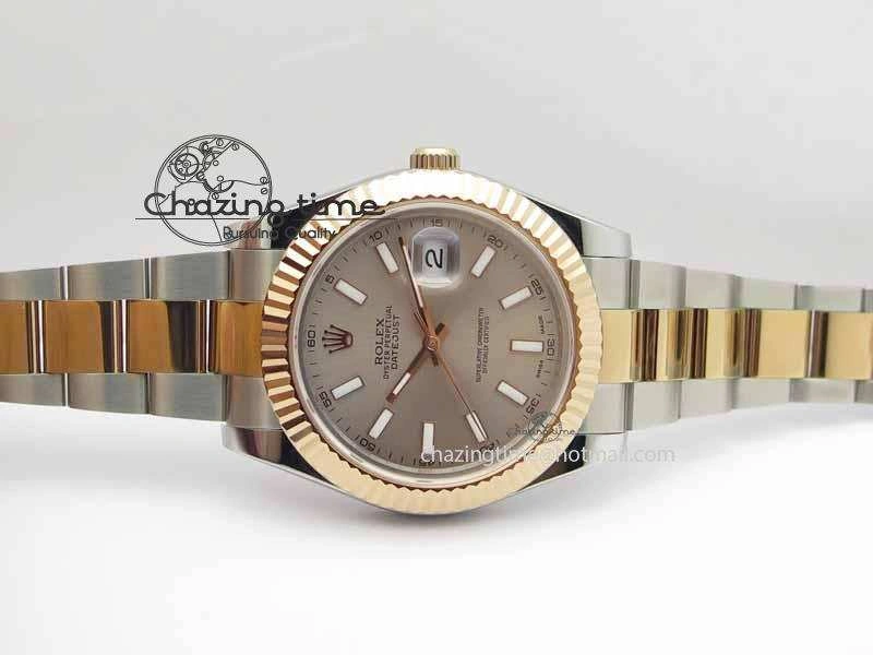 DateJust II 41mm SS RG BP Maker Best Edition Gray Sticks Dial On SS RG Bracelet SA3136