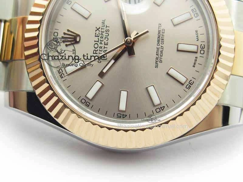 DateJust II 41mm SS RG BP Maker Best Edition Gray Sticks Dial On SS RG Bracelet SA3136