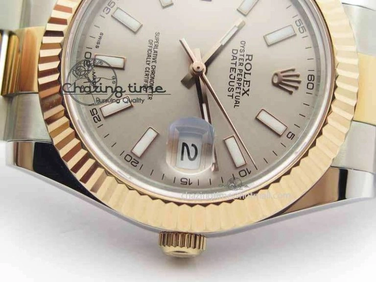 DateJust II 41mm SS RG BP Maker Best Edition Gray Sticks Dial On SS RG Bracelet SA3136