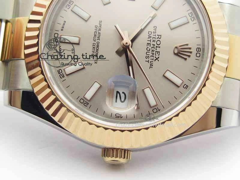 DateJust II 41mm SS RG BP Maker Best Edition Gray Sticks Dial On SS RG Bracelet SA3136