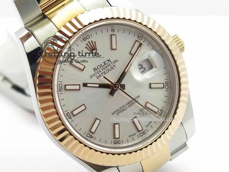 DateJust II 41mm SS RG BP Maker Best Edition Silver Sticks Dial On SS RG Bracelet SA3136