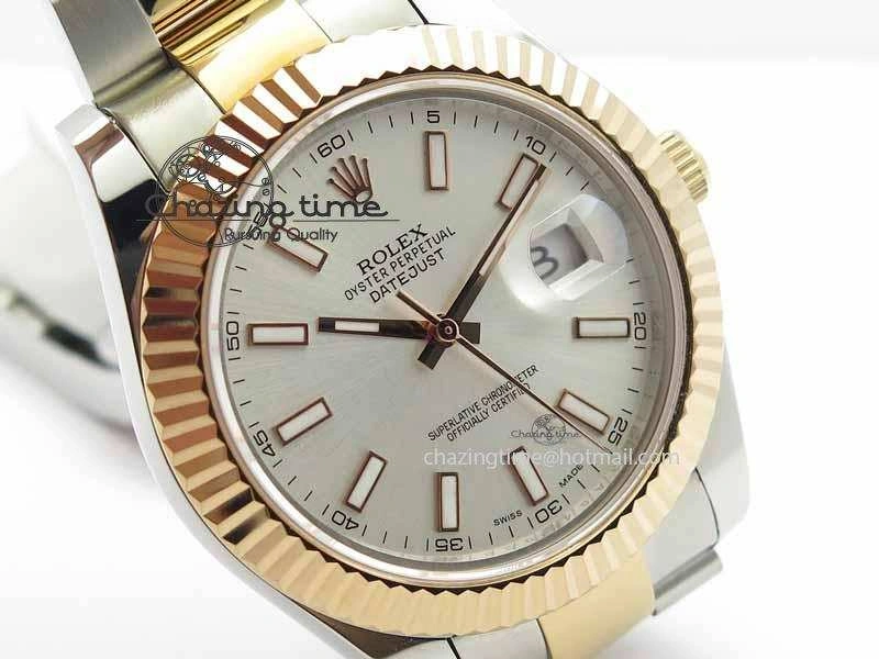 DateJust II 41mm SS RG BP Maker Best Edition Silver Sticks Dial On SS RG Bracelet SA3136