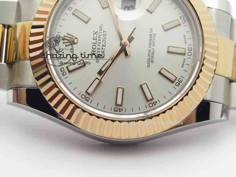 DateJust II 41mm SS RG BP Maker Best Edition Silver Sticks Dial On SS RG Bracelet SA3136