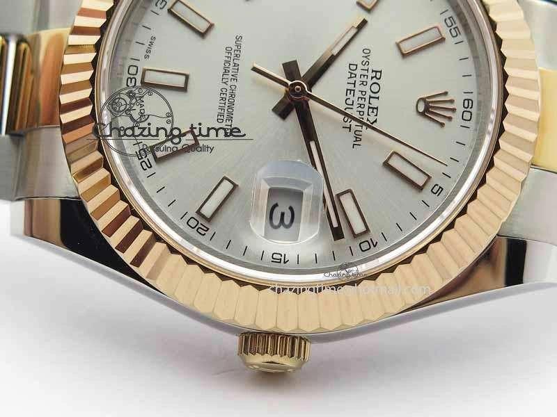 DateJust II 41mm SS RG BP Maker Best Edition Silver Sticks Dial On SS RG Bracelet SA3136