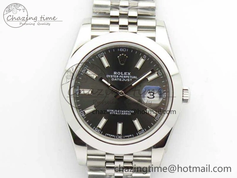 DateJust Smooth Bezel SS Noob 1:1 Best Edition Gray Sticks Dial On Jubilee Bracelet A3235