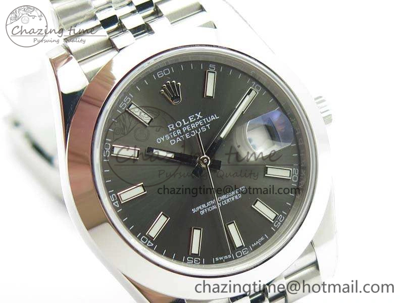DateJust Smooth Bezel SS Noob 1:1 Best Edition Gray Sticks Dial On Jubilee Bracelet A3235