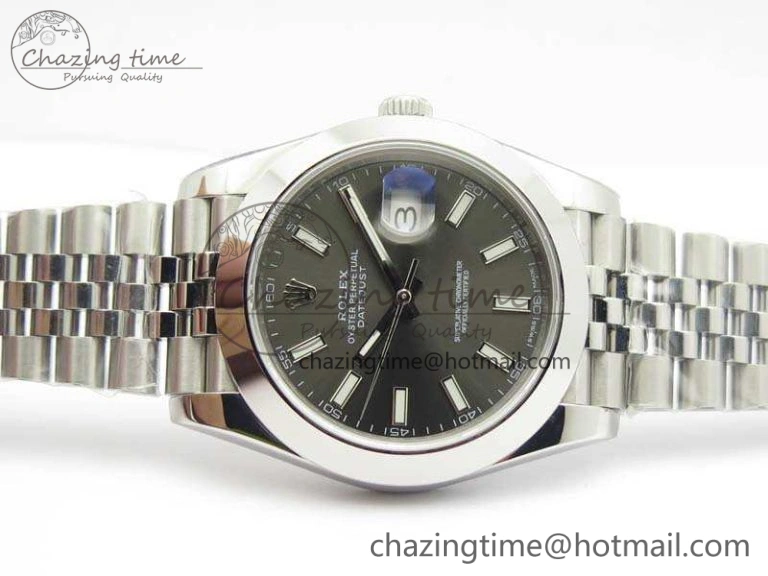 DateJust Smooth Bezel SS Noob 1:1 Best Edition Gray Sticks Dial On Jubilee Bracelet A3235