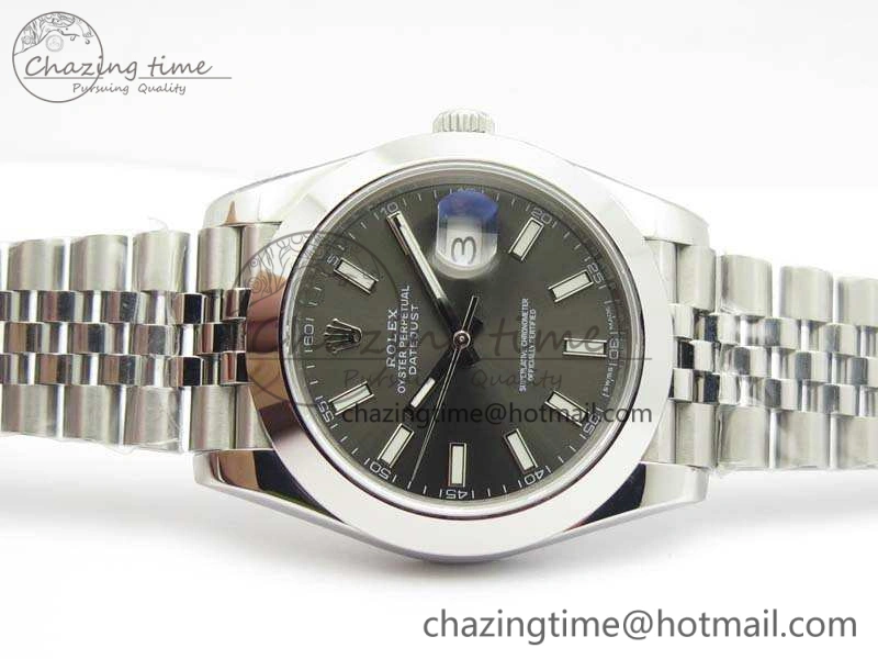 DateJust Smooth Bezel SS Noob 1:1 Best Edition Gray Sticks Dial On Jubilee Bracelet A3235