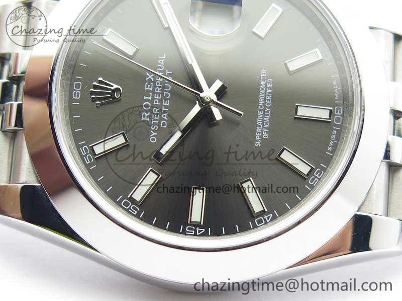 DateJust Smooth Bezel SS Noob 1:1 Best Edition Gray Sticks Dial On Jubilee Bracelet A3235