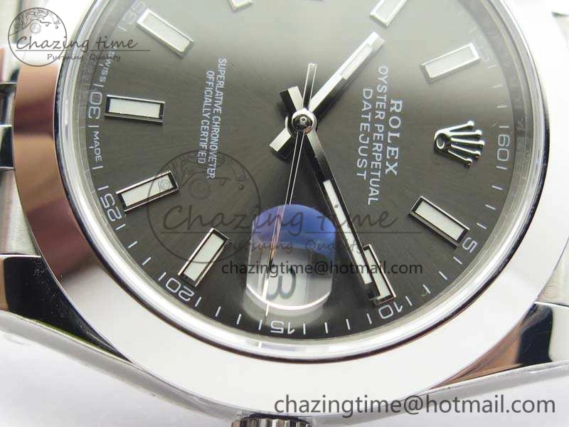 DateJust Smooth Bezel SS Noob 1:1 Best Edition Gray Sticks Dial On Jubilee Bracelet A3235