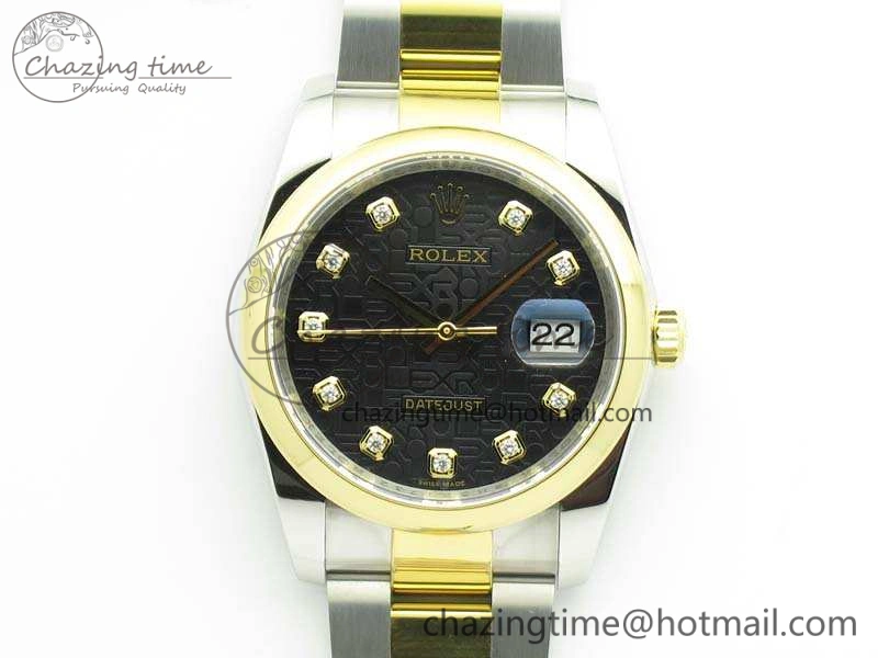Datejust 116234 36mm DJF 1:1 Best Edition Black Com Diam Dial On SS YG Oyster Bracelet SA3135 V2
