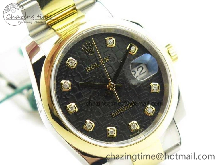 Datejust 116234 36mm DJF 1:1 Best Edition Black Com Diam Dial On SS YG Oyster Bracelet SA3135 V2