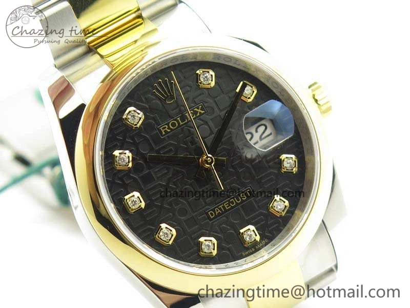 Datejust 116234 36mm DJF 1:1 Best Edition Black Com Diam Dial On SS YG Oyster Bracelet SA3135 V2