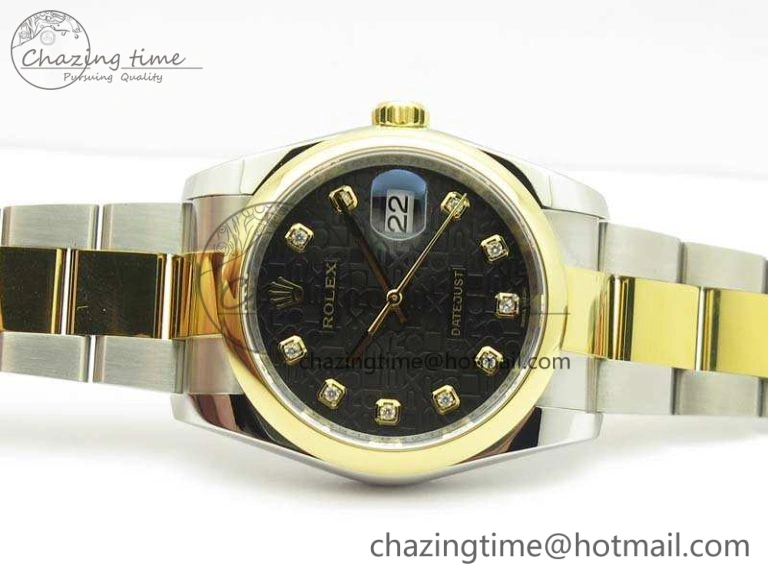 Datejust 116234 36mm DJF 1:1 Best Edition Black Com Diam Dial On SS YG Oyster Bracelet SA3135 V2