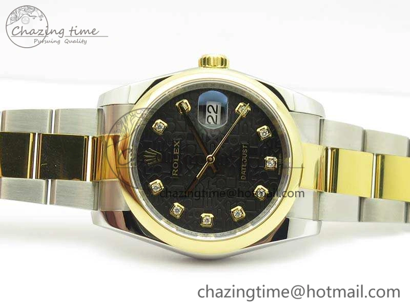 Datejust 116234 36mm DJF 1:1 Best Edition Black Com Diam Dial On SS YG Oyster Bracelet SA3135 V2