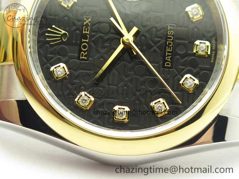 Datejust 116234 36mm DJF 1:1 Best Edition Black Com Diam Dial On SS YG Oyster Bracelet SA3135 V2