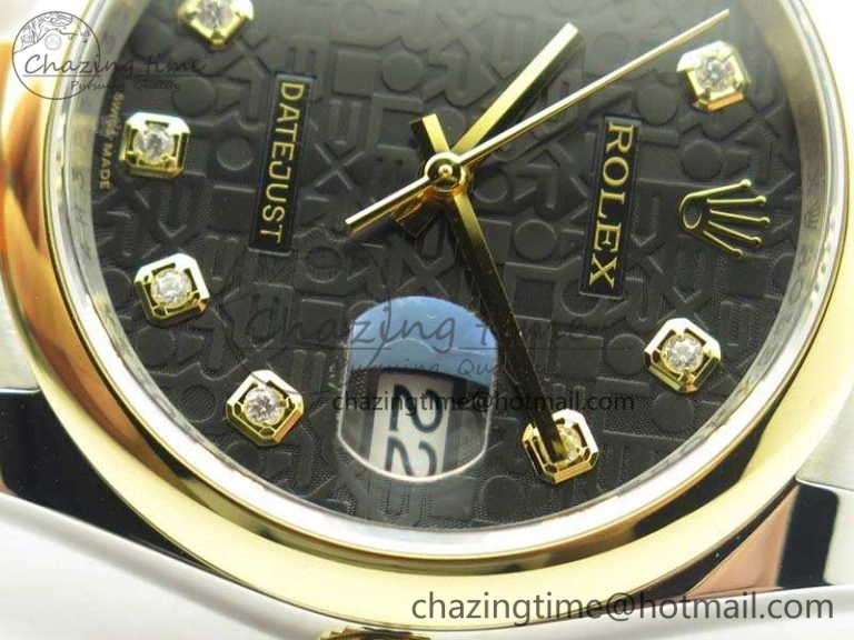 Datejust 116234 36mm DJF 1:1 Best Edition Black Com Diam Dial On SS YG Oyster Bracelet SA3135 V2