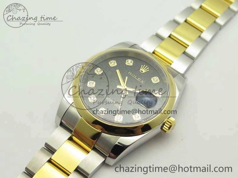 Datejust 116234 36mm DJF 1:1 Best Edition Black Com Diam Dial On SS YG Oyster Bracelet SA3135 V2