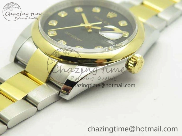 Datejust 116234 36mm DJF 1:1 Best Edition Black Com Diam Dial On SS YG Oyster Bracelet SA3135 V2