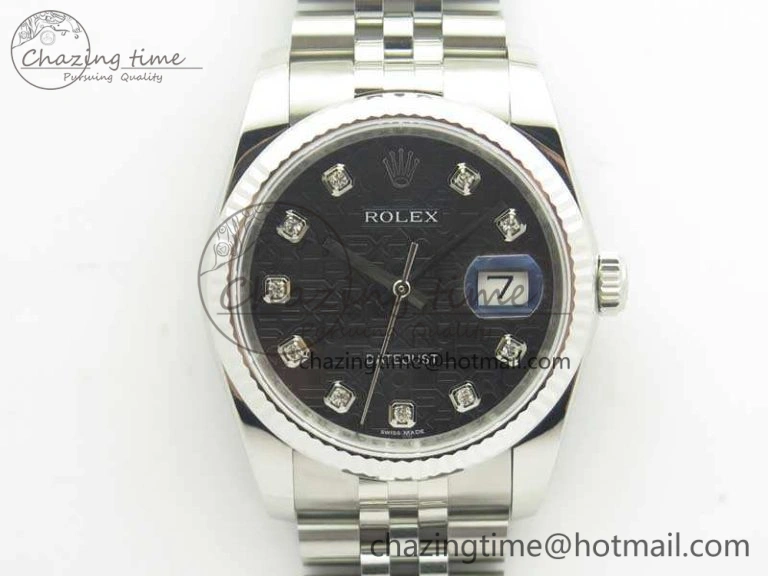 Datejust 116234 36mm DJF 1:1 Best Edition Fluted Bezel Black Com Diam Dial On SS Jubilee Bracelet SA3135 V2