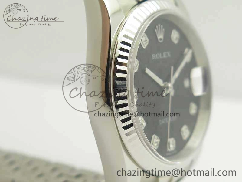 Datejust 116234 36mm DJF 1:1 Best Edition Fluted Bezel Black Com Diam Dial On SS Jubilee Bracelet SA3135 V2