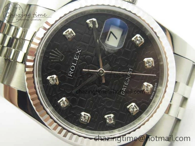 Datejust 116234 36mm DJF 1:1 Best Edition Fluted Bezel Black Com Diam Dial On SS Jubilee Bracelet SA3135 V2