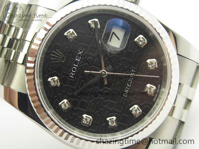 Datejust 116234 36mm DJF 1:1 Best Edition Fluted Bezel Black Com Diam Dial On SS Jubilee Bracelet SA3135 V2