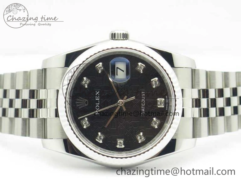 Datejust 116234 36mm DJF 1:1 Best Edition Fluted Bezel Black Com Diam Dial On SS Jubilee Bracelet SA3135 V2