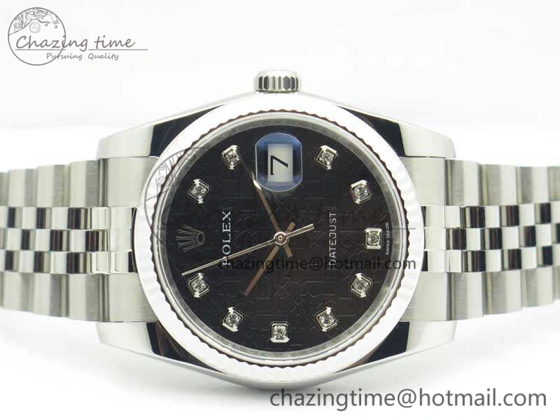 Datejust 116234 36mm DJF 1:1 Best Edition Fluted Bezel Black Com Diam Dial On SS Jubilee Bracelet SA3135 V2