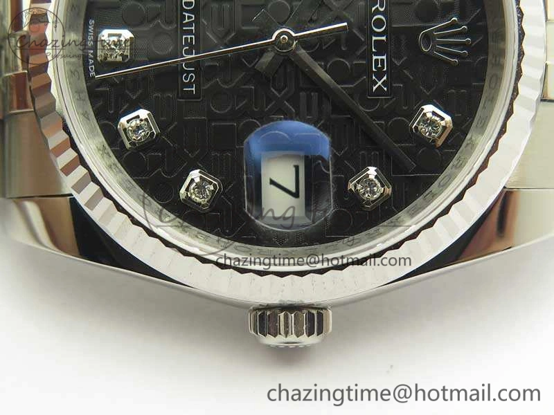 Datejust 116234 36mm DJF 1:1 Best Edition Fluted Bezel Black Com Diam Dial On SS Jubilee Bracelet SA3135 V2
