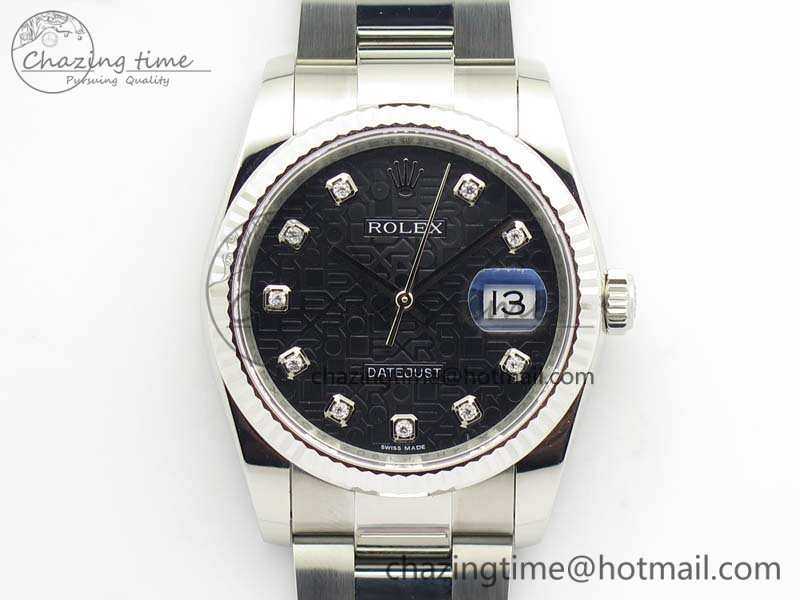Datejust 116234 36mm DJF 1:1 Best Edition Fluted Bezel Black Com Diam Dial On SS Oyster Bracelet SA3135