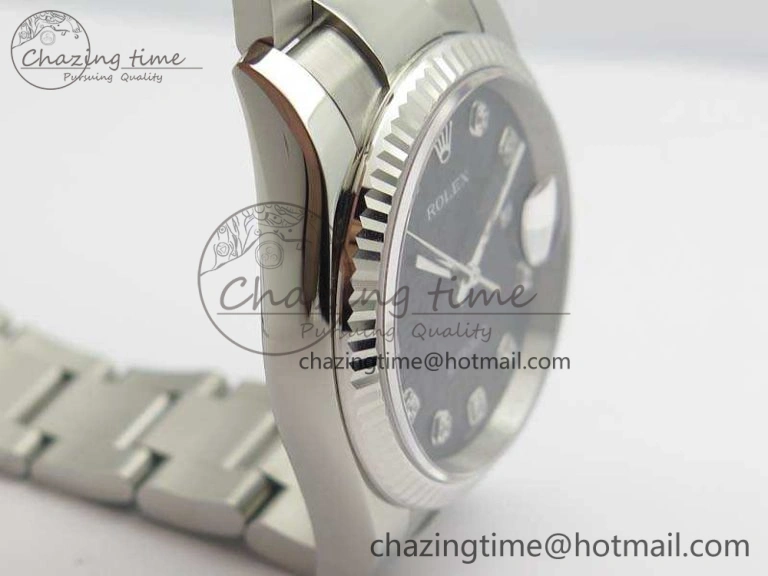 Datejust 116234 36mm DJF 1:1 Best Edition Fluted Bezel Black Com Diam Dial On SS Oyster Bracelet SA3135