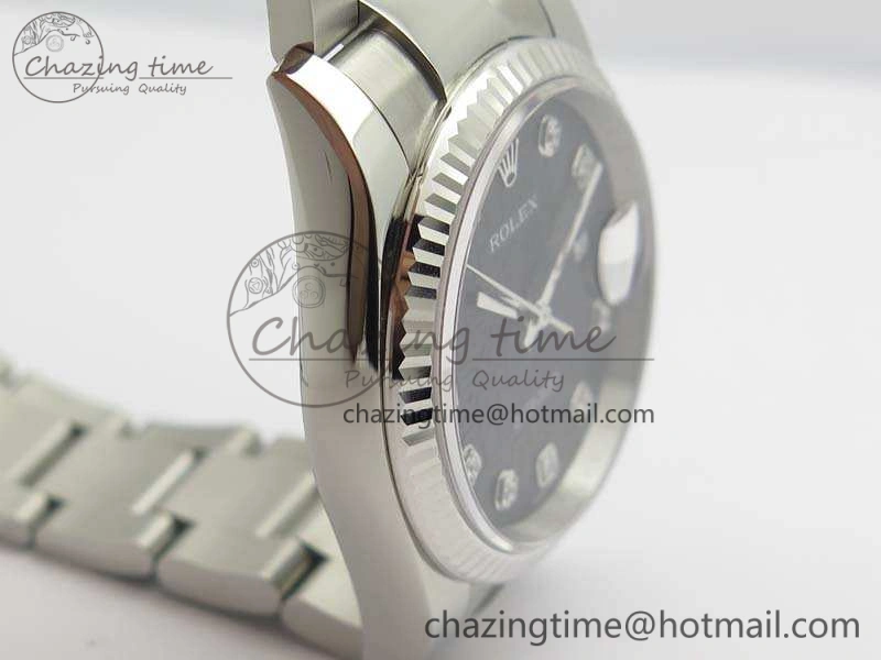 Datejust 116234 36mm DJF 1:1 Best Edition Fluted Bezel Black Com Diam Dial On SS Oyster Bracelet SA3135