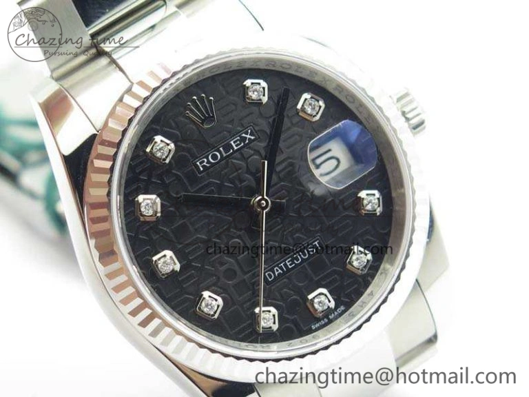 Datejust 116234 36mm DJF 1:1 Best Edition Fluted Bezel Black Com Diam Dial On SS Oyster Bracelet SA3135
