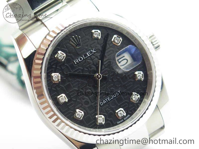 Datejust 116234 36mm DJF 1:1 Best Edition Fluted Bezel Black Com Diam Dial On SS Oyster Bracelet SA3135