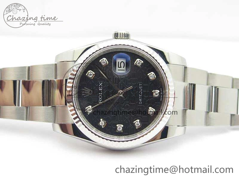 Datejust 116234 36mm DJF 1:1 Best Edition Fluted Bezel Black Com Diam Dial On SS Oyster Bracelet SA3135