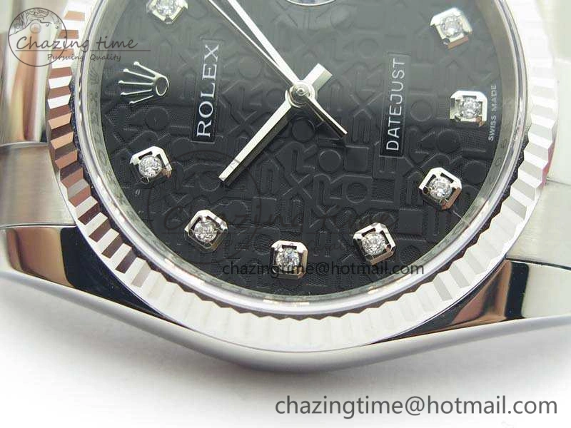Datejust 116234 36mm DJF 1:1 Best Edition Fluted Bezel Black Com Diam Dial On SS Oyster Bracelet SA3135