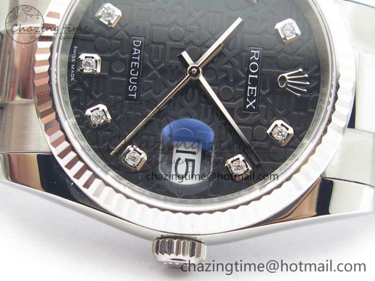 Datejust 116234 36mm DJF 1:1 Best Edition Fluted Bezel Black Com Diam Dial On SS Oyster Bracelet SA3135