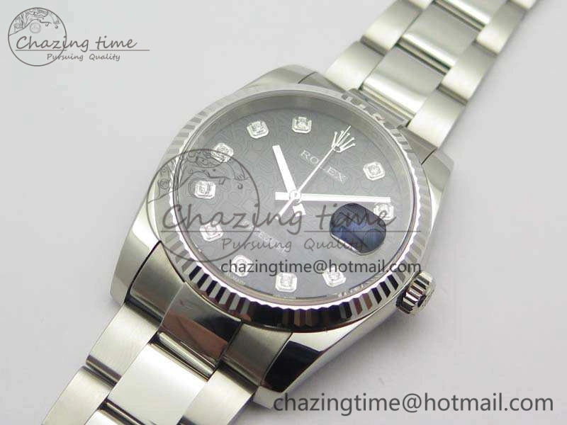 Datejust 116234 36mm DJF 1:1 Best Edition Fluted Bezel Black Com Diam Dial On SS Oyster Bracelet SA3135