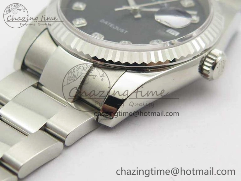 Datejust 116234 36mm DJF 1:1 Best Edition Fluted Bezel Black Com Diam Dial On SS Oyster Bracelet SA3135